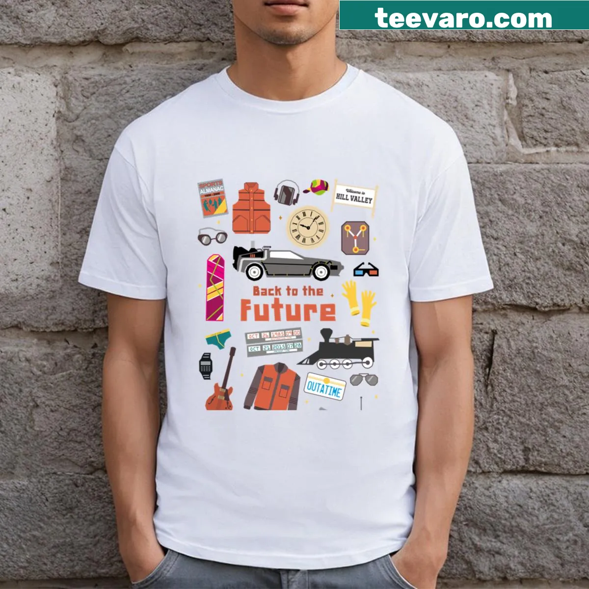 Paper cut illustration inspired by Back To The Future design — on a men's t-shirt
