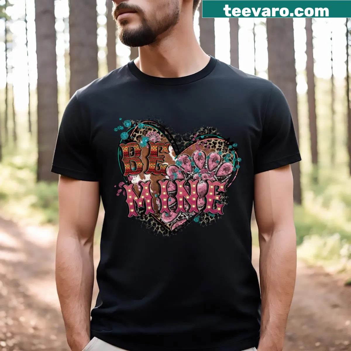 Hand-lettered T-shirt with the phrase 'Be Mine' for romantic occasions — on a men's t-shirt