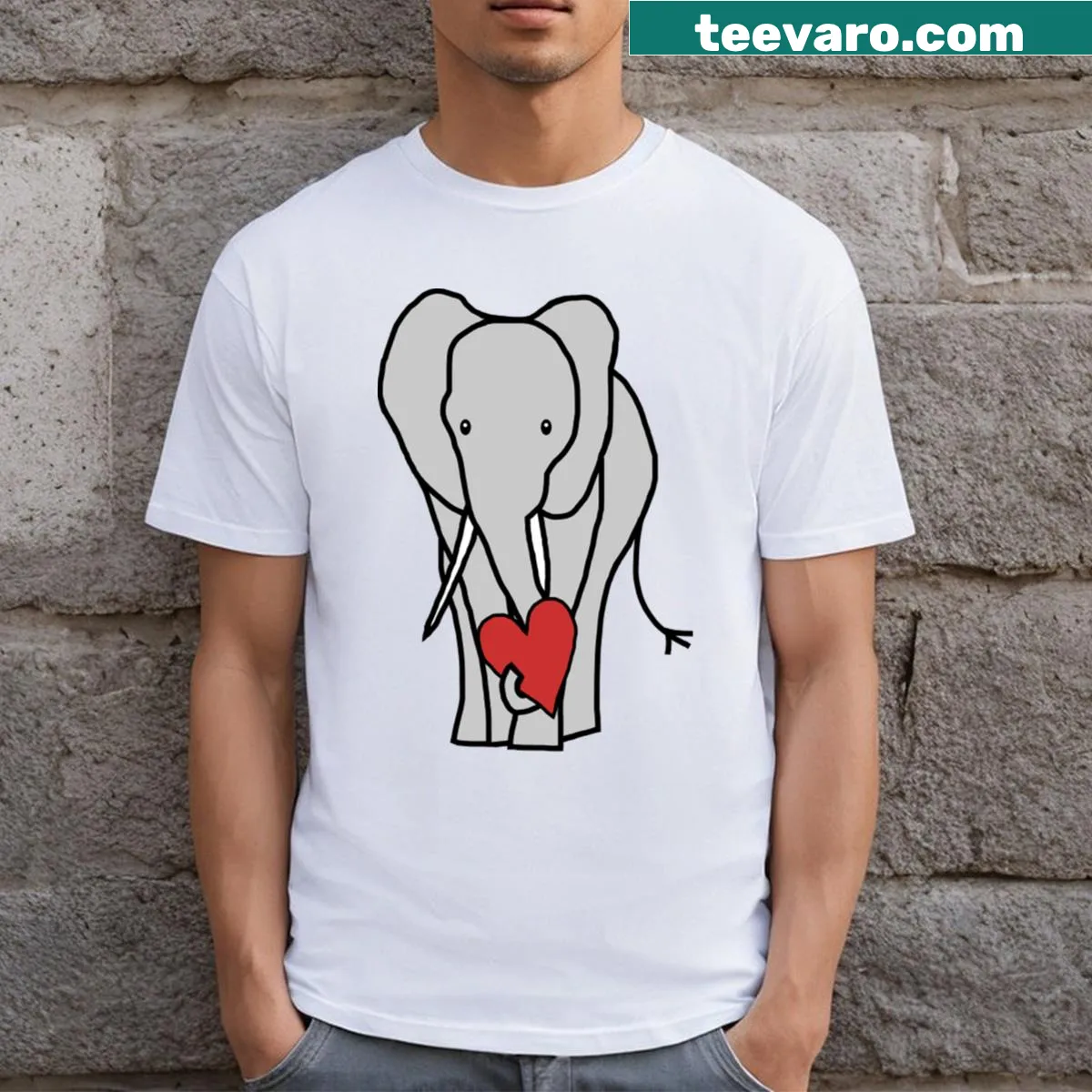 Graphic T-shirt featuring an elephant with a heart for Valentine's Day — on a men's t-shirt