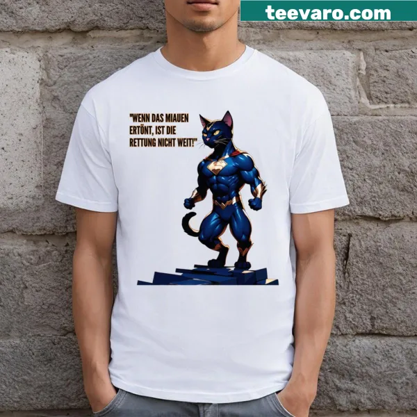 Funny T-shirt depicting a cat as a superhero