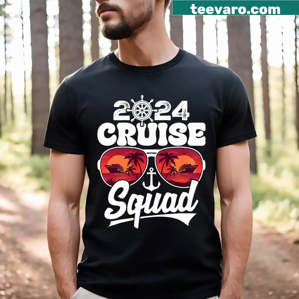 Matching family T-shirt with 'Cruise Squad 2024' text — on a men's t-shirt