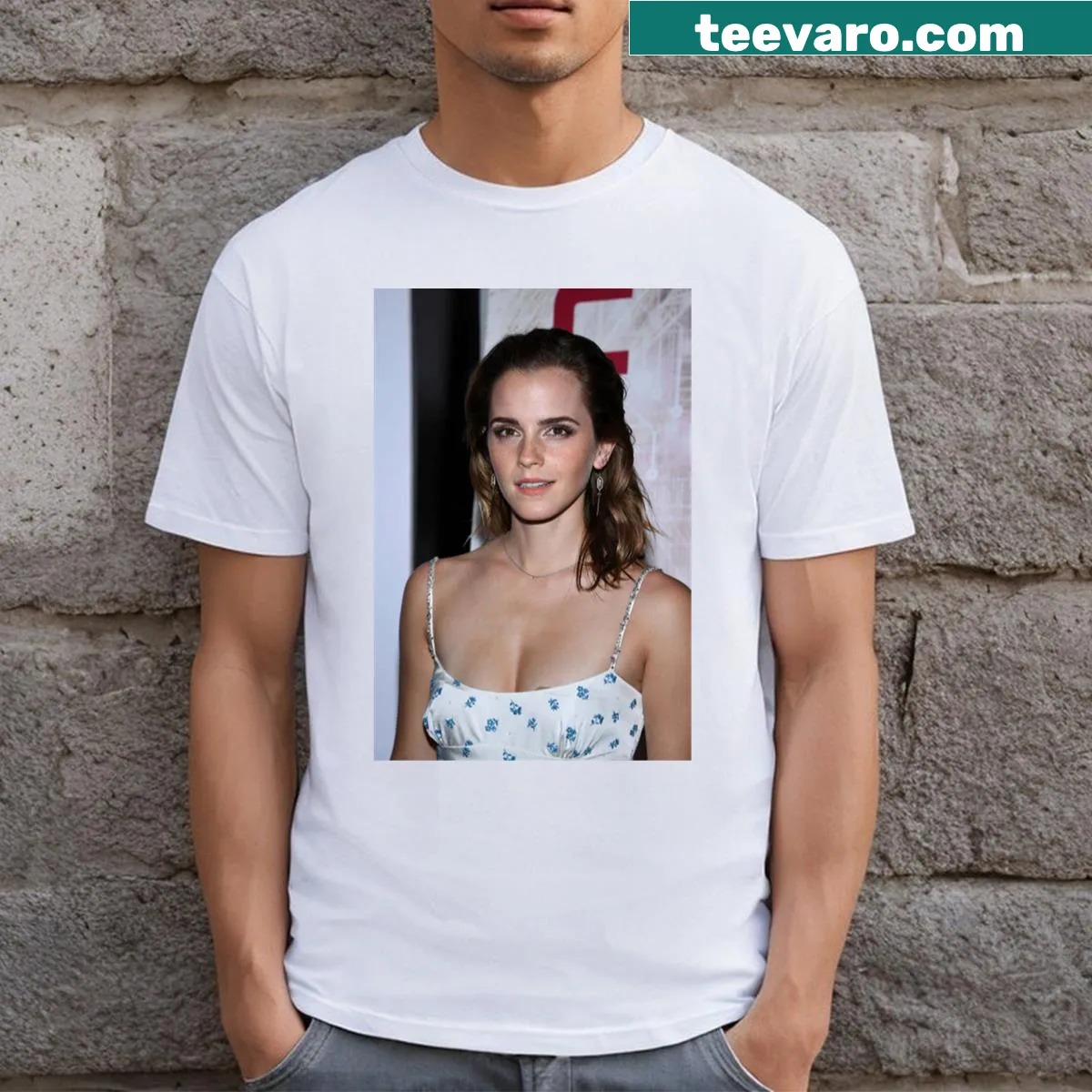 T-shirt featuring the name of actress Emma Watson — on a men's t-shirt