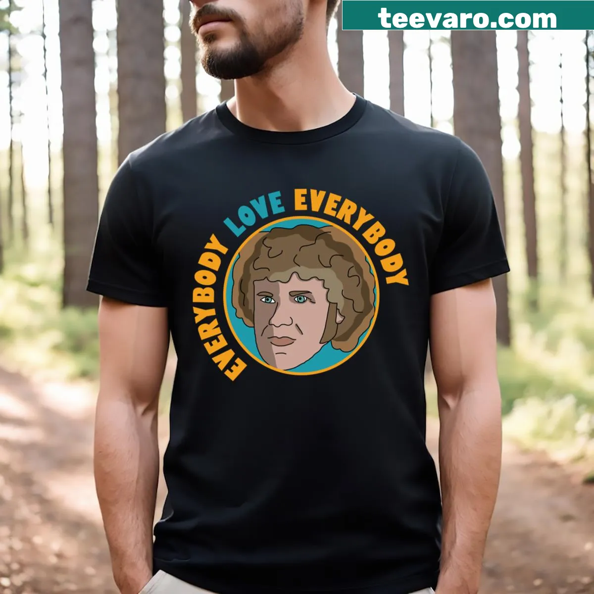 T-shirt with the phrase 'Everybody Love Everybody' in playful font — on a men's t-shirt