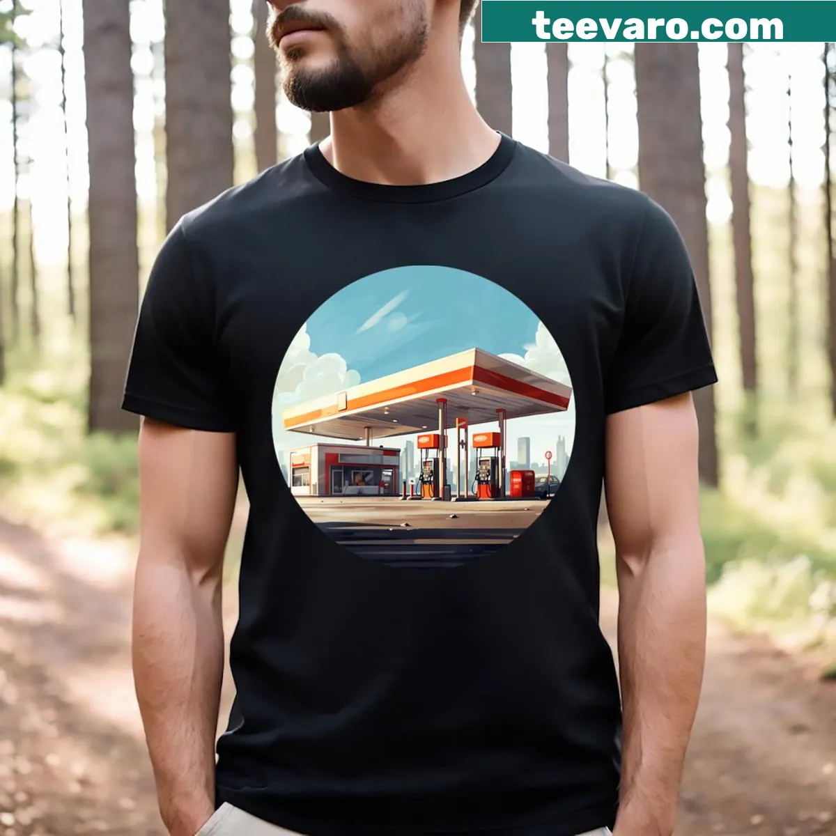 Witty text design for gas station operators on V-neck T-shirt — on a men's t-shirt