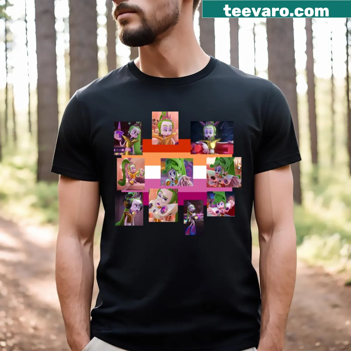 Bold typography Gay Velvet t-shirt for LGBTQ+ pride — on a men's t-shirt
