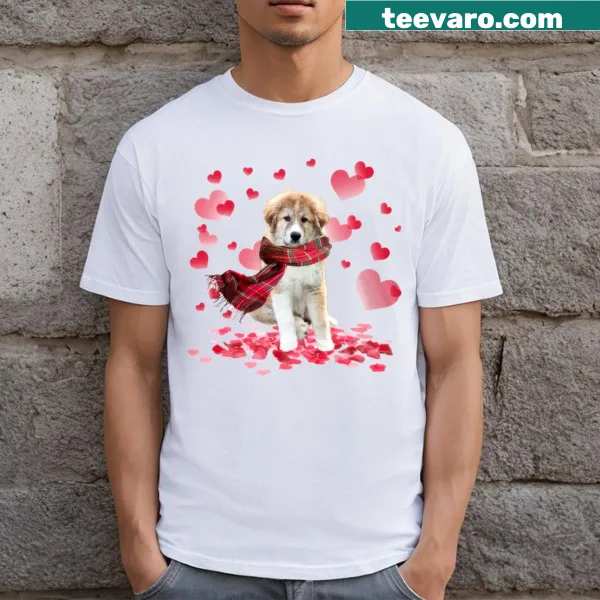Great Pyrenees illustration with hearts for Valentine's Day