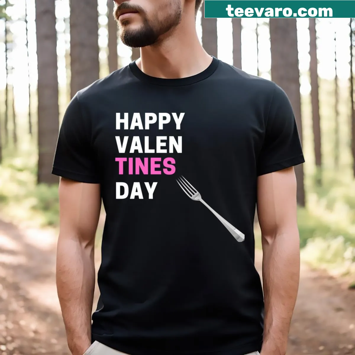 Funny Valentine's Day fork graphic T-shirt — on a men's t-shirt