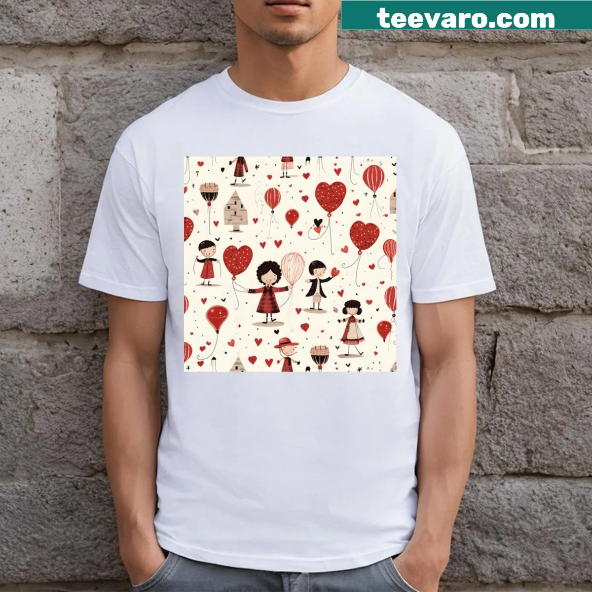 Valentine's Day T-shirt with a cute love-themed pattern — on a men's t-shirt
