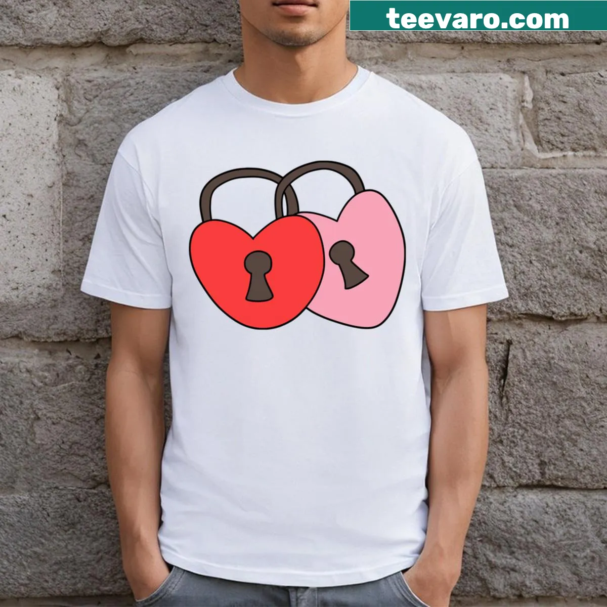 T-shirt featuring a heart design in sticker style — on a men's t-shirt