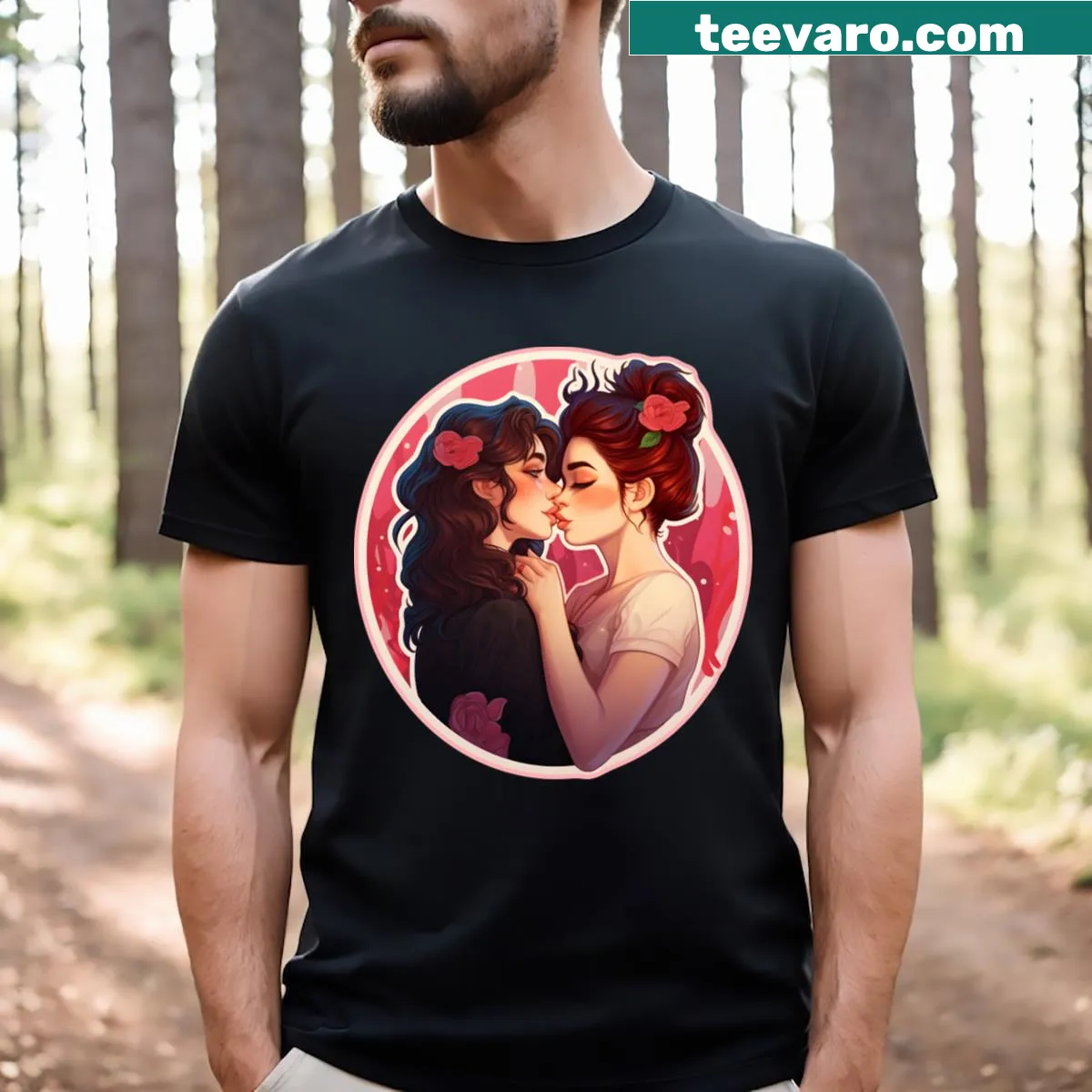 Intertwined roses graphic representing a lesbian couple — on a men's t-shirt