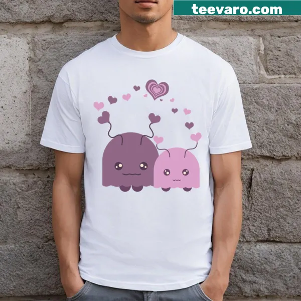 Cute illustration of love bugs on T-shirt, emphasizing love.