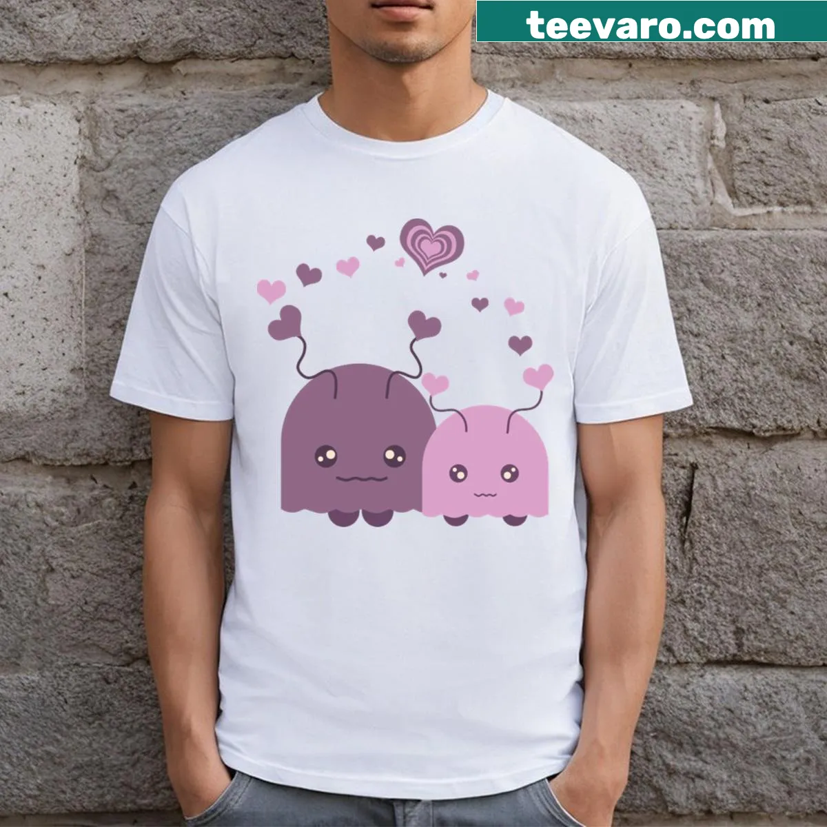 Cute illustration of love bugs on T-shirt, emphasizing love. — on a men's t-shirt