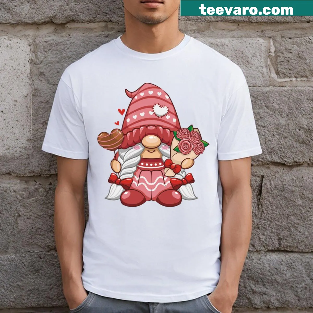 Cute Love Gnome T-shirt for Valentine's Day — on a men's t-shirt