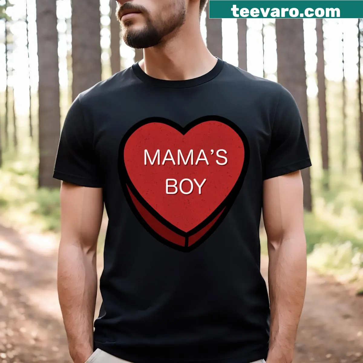 Mama's Boy t-shirt with affectionate typography design — on a men's t-shirt