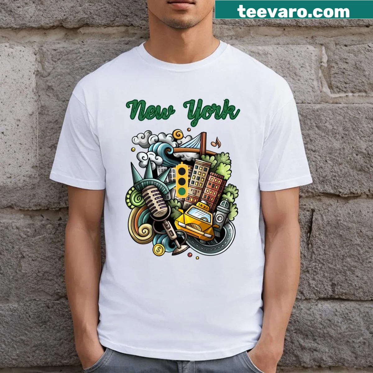 Humorous New York-themed T-shirt — on a men's t-shirt