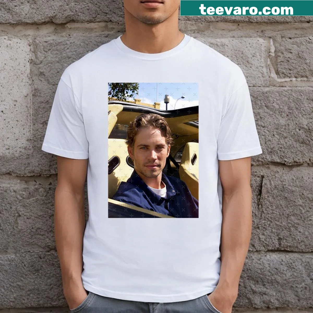 Tribute T-shirt honoring Paul Walker with reflective design — on a men's t-shirt