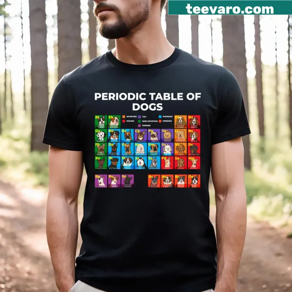 Funny Periodic Table Of Dogs T-shirt with playful illustrations