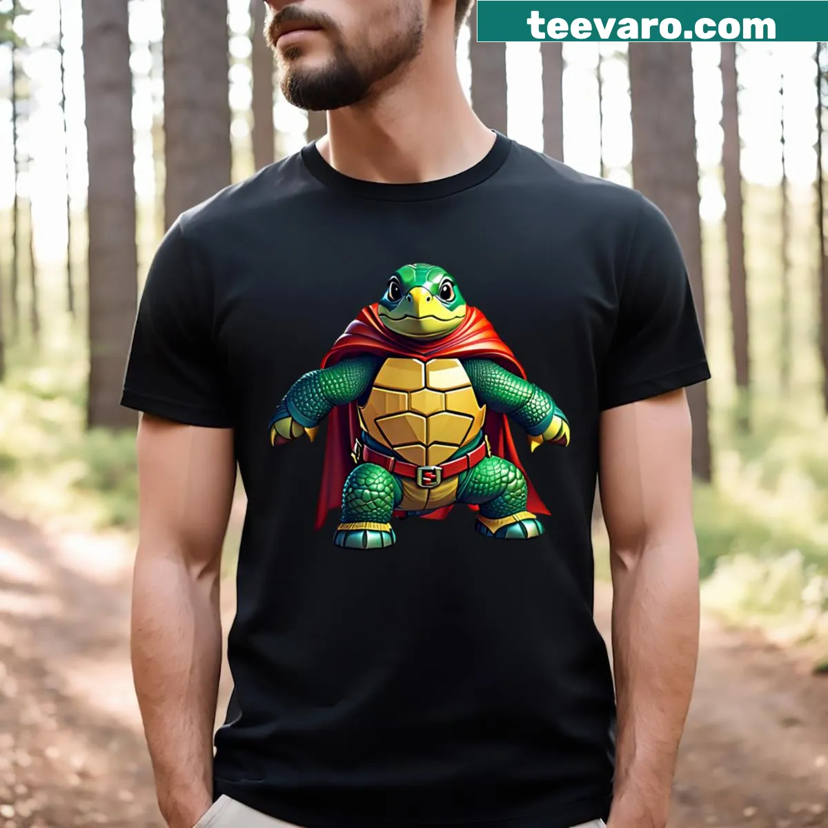 Superhero turtle graphic displaying strength and power — on a men's t-shirt