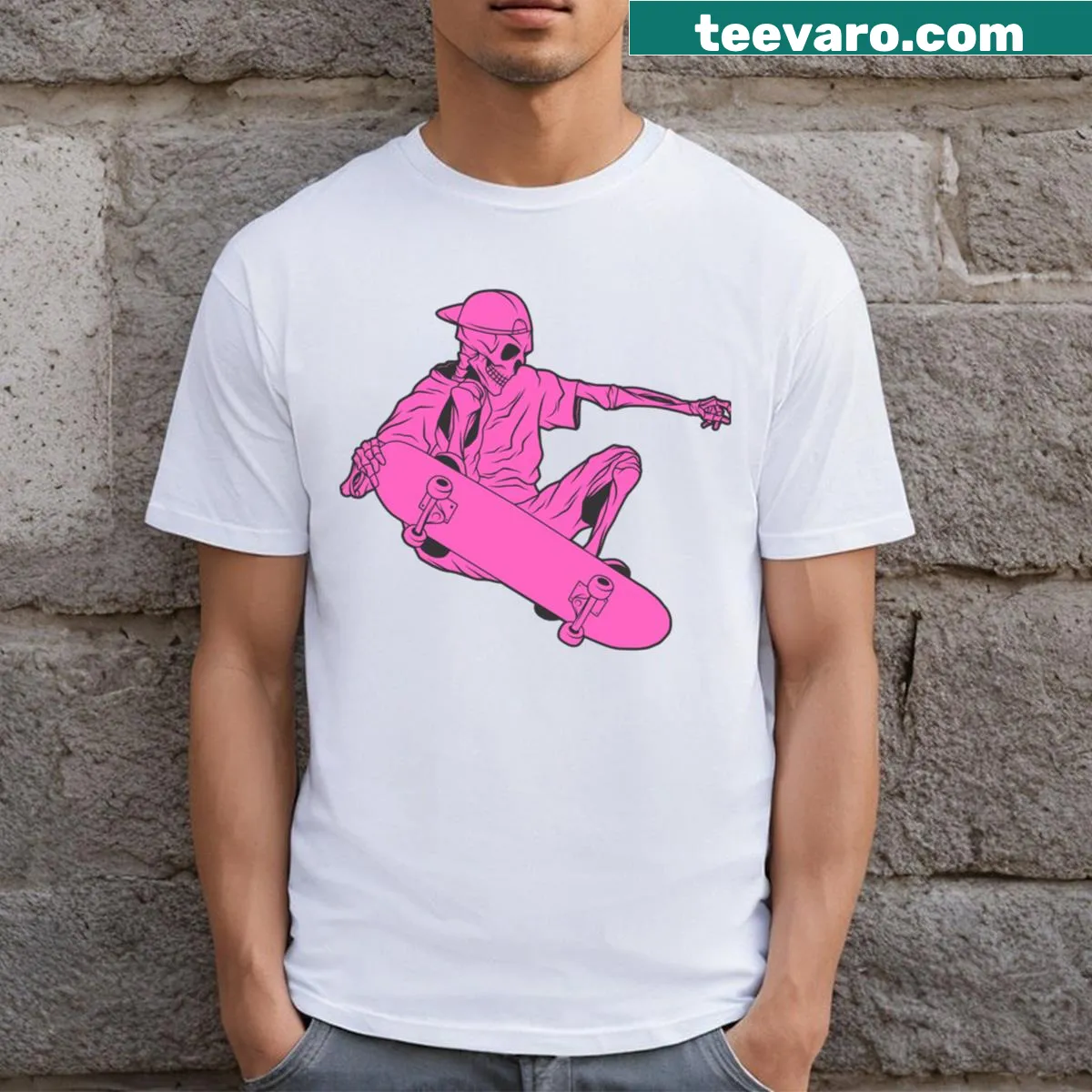 Vintage skeleton graphic on a preppy style t-shirt. — on a men's t-shirt