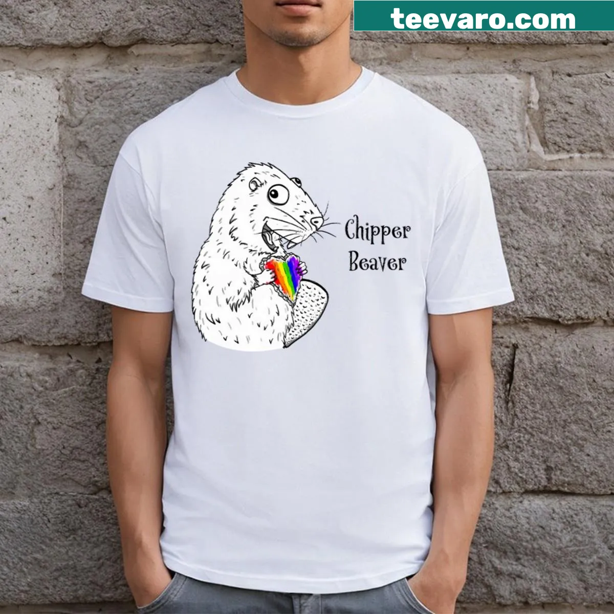 Cute cartoon beaver t-shirt with colorful design — on a men's t-shirt