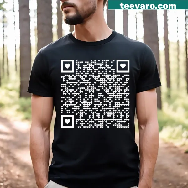 Fun tee featuring a QR code linked to Rick Astley's song