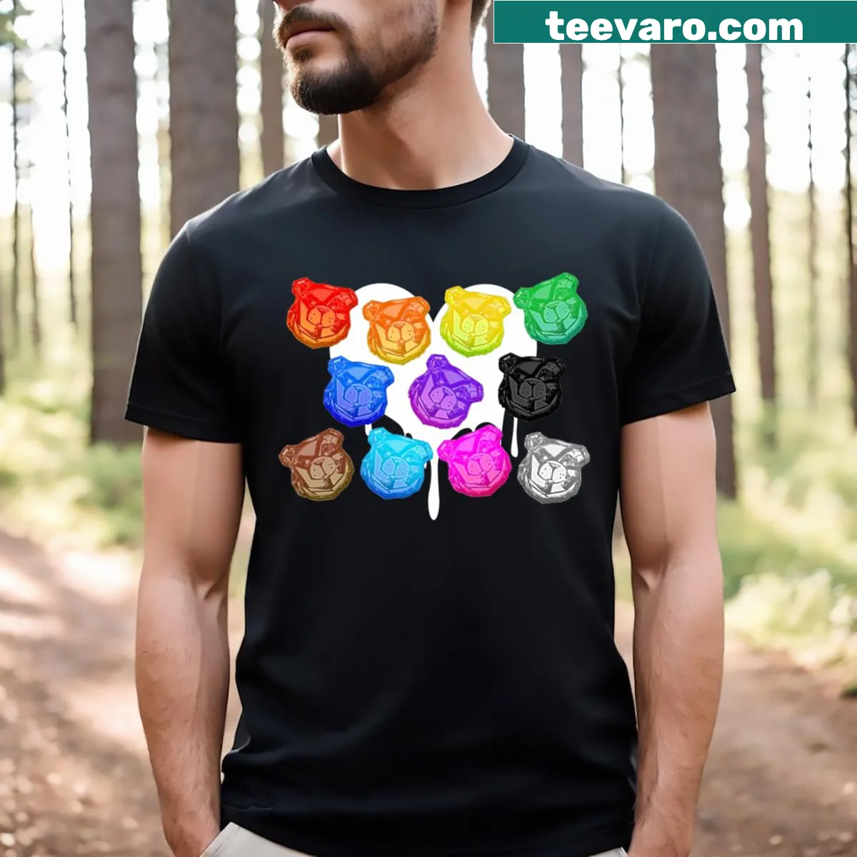 Funny t-shirt featuring a graphic of gummy bears — on a men's t-shirt