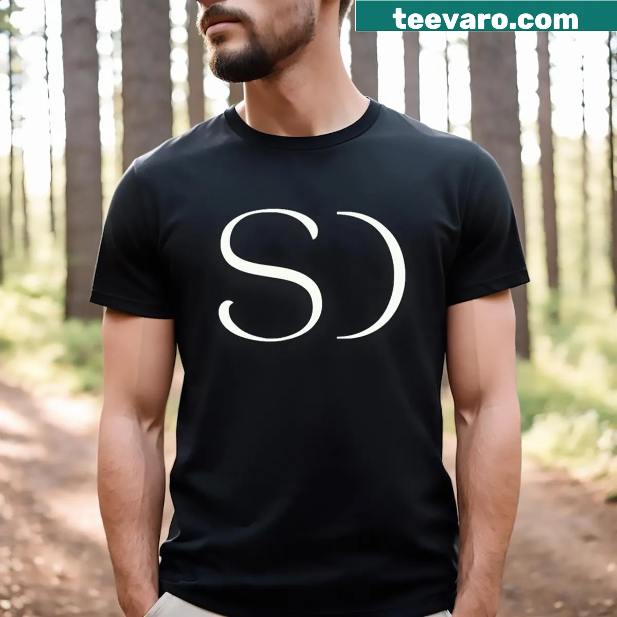 Minimalist SD logo t-shirt design — on a men's t-shirt