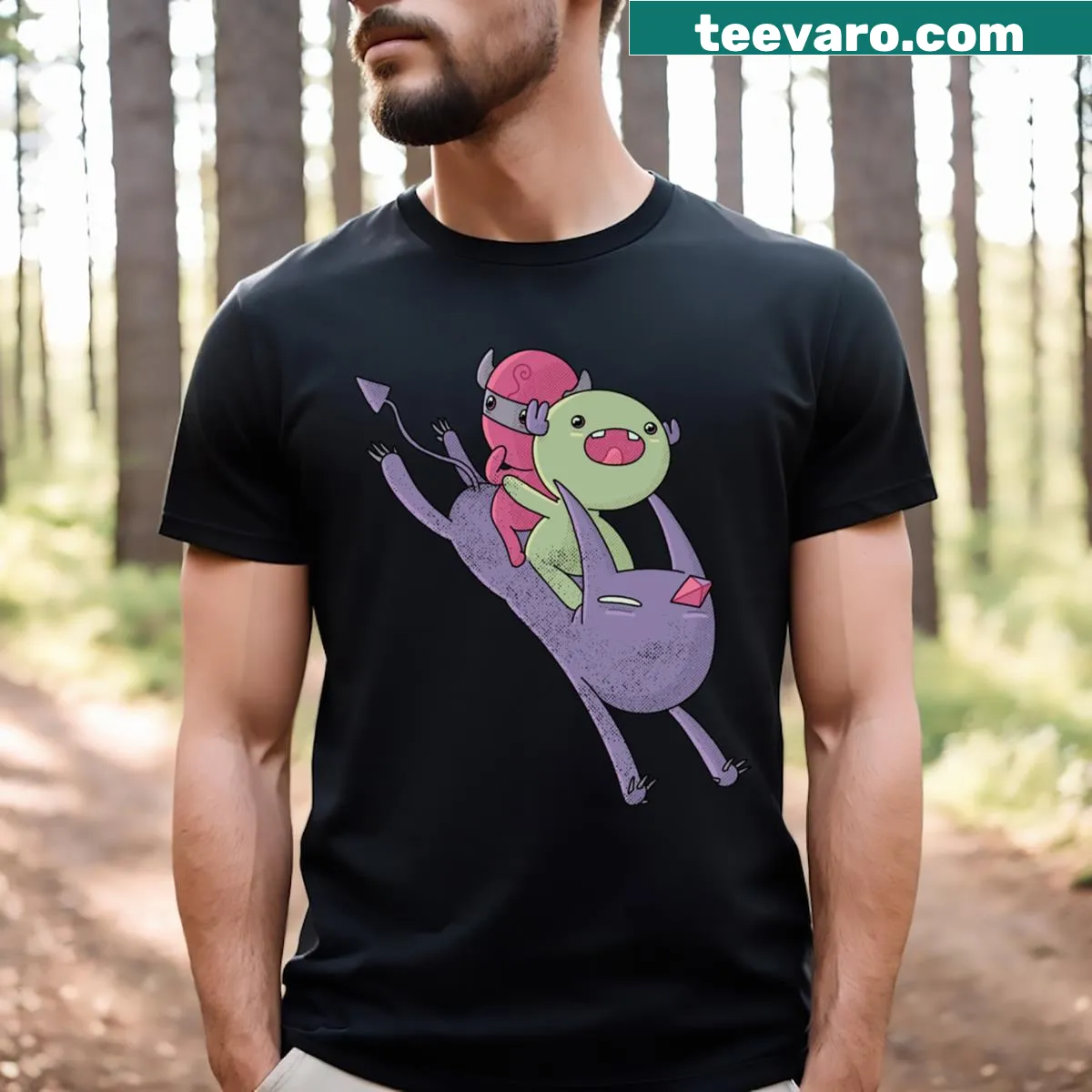 Distressed graphic tee featuring shadowy figures — on a men's t-shirt