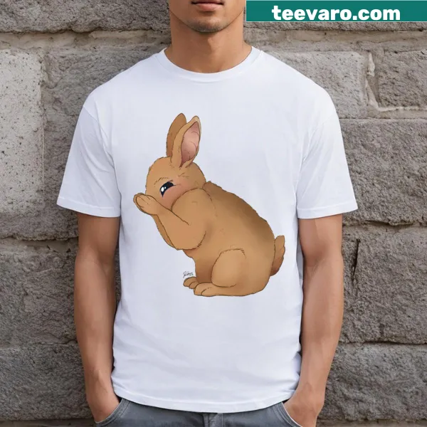 Cartoon shy orange bunny on a kids t-shirt