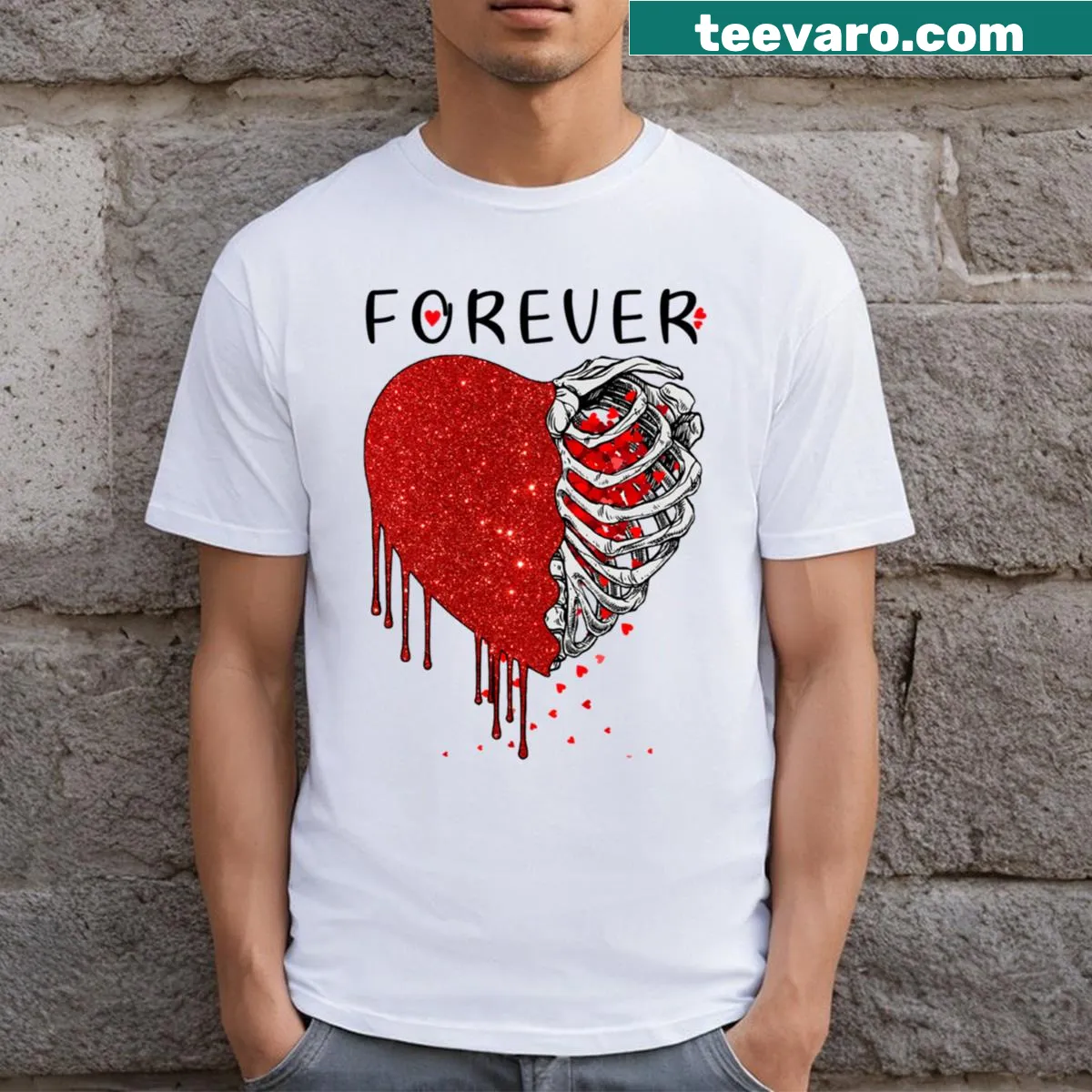 Valentine's Day T-shirt with skeleton heart design — on a men's t-shirt