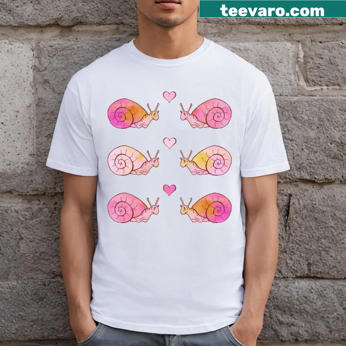 Cute illustration of two snails in love — on a men's t-shirt
