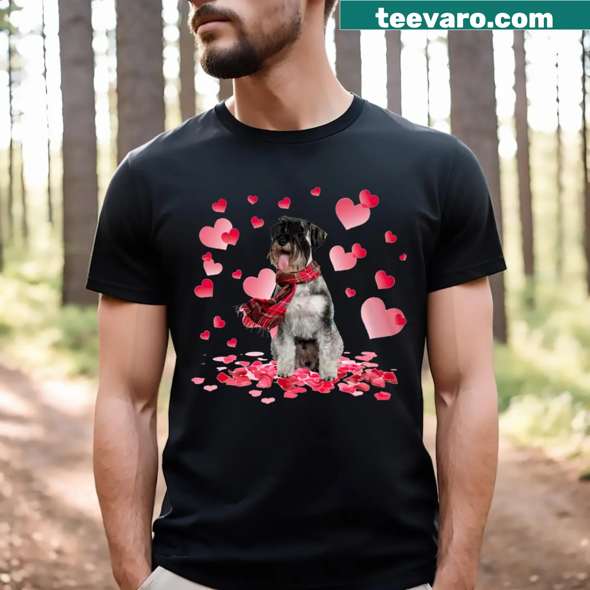 Cute Standard Schnauzer with hearts illustration on T-shirt — on a men's t-shirt