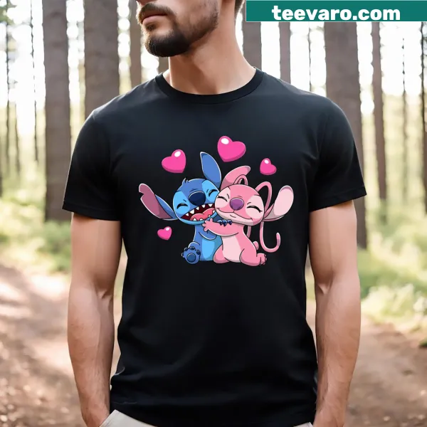 Illustration of Stitch as an angel for Valentine's Day on a T-shirt