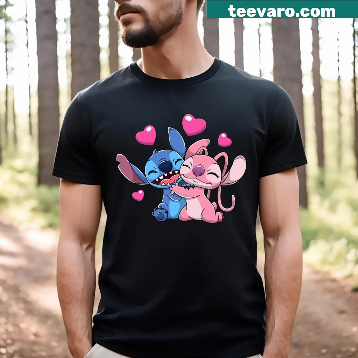 Illustration of Stitch as an angel for Valentine's Day on a T-shirt — on a men's t-shirt