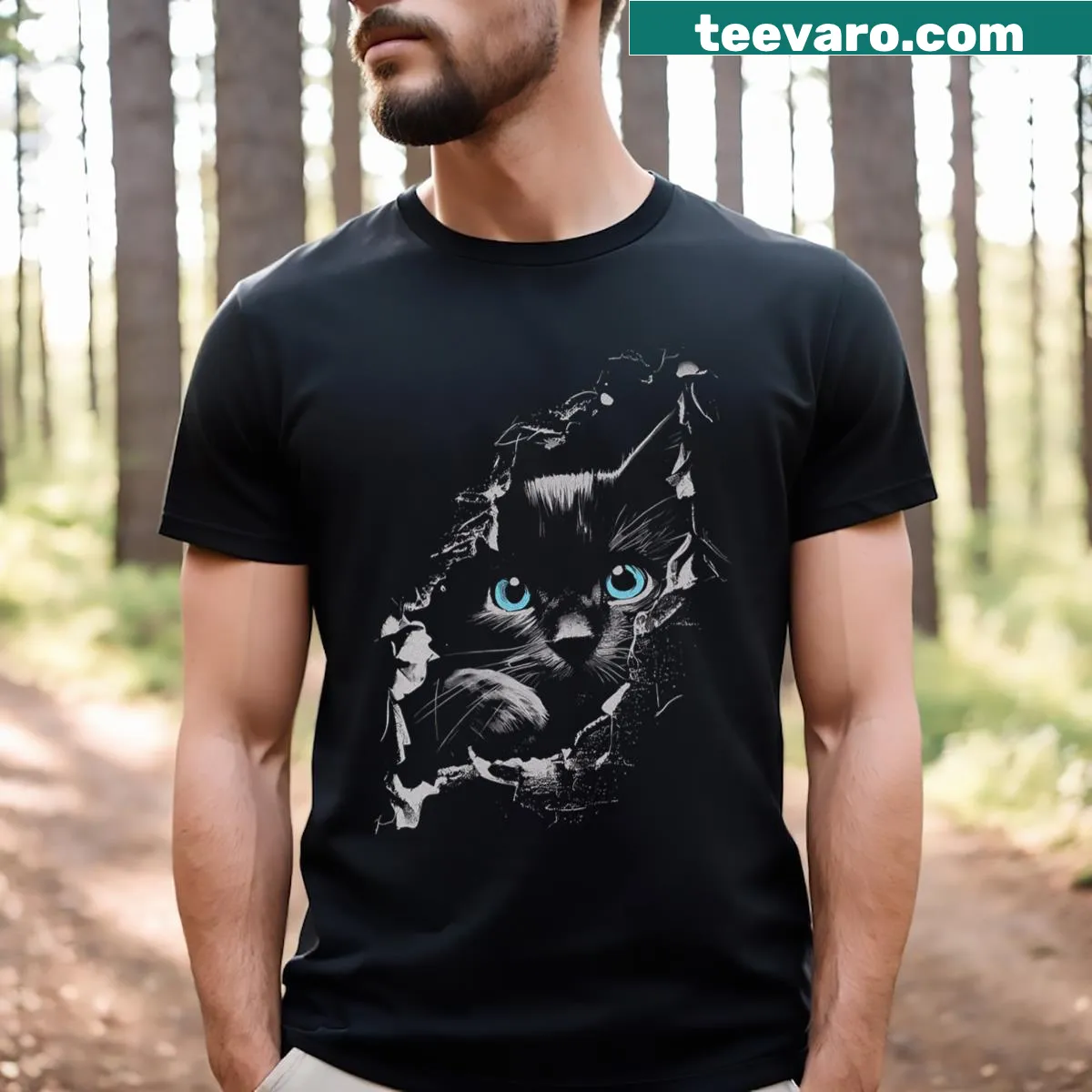 Funny vintage kitten design on a V-neck T-shirt — on a men's t-shirt