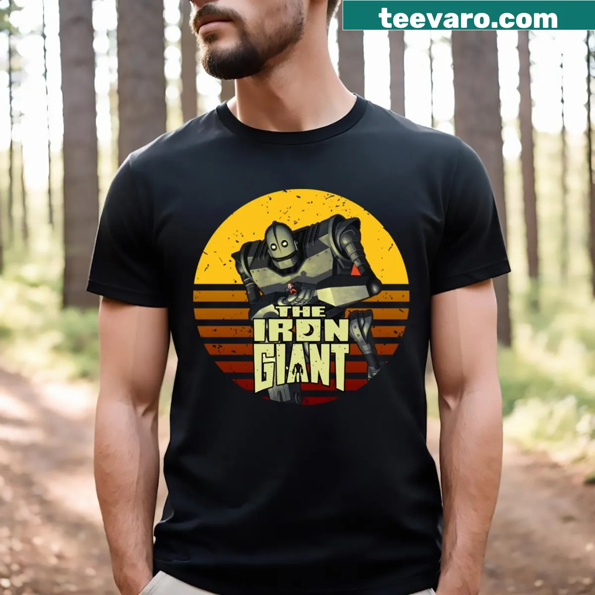 Charming illustration of The Iron Giant on a T-shirt — on a men's t-shirt