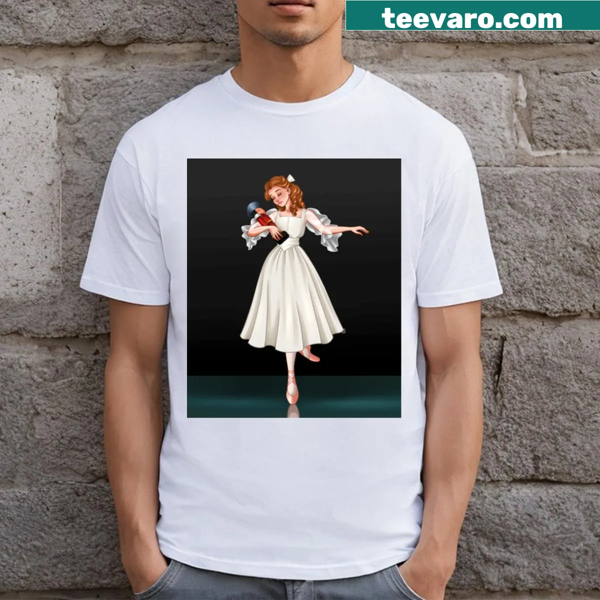 Whimsical Nutcracker T-shirt featuring classic ballet illustrations. — on a men's t-shirt