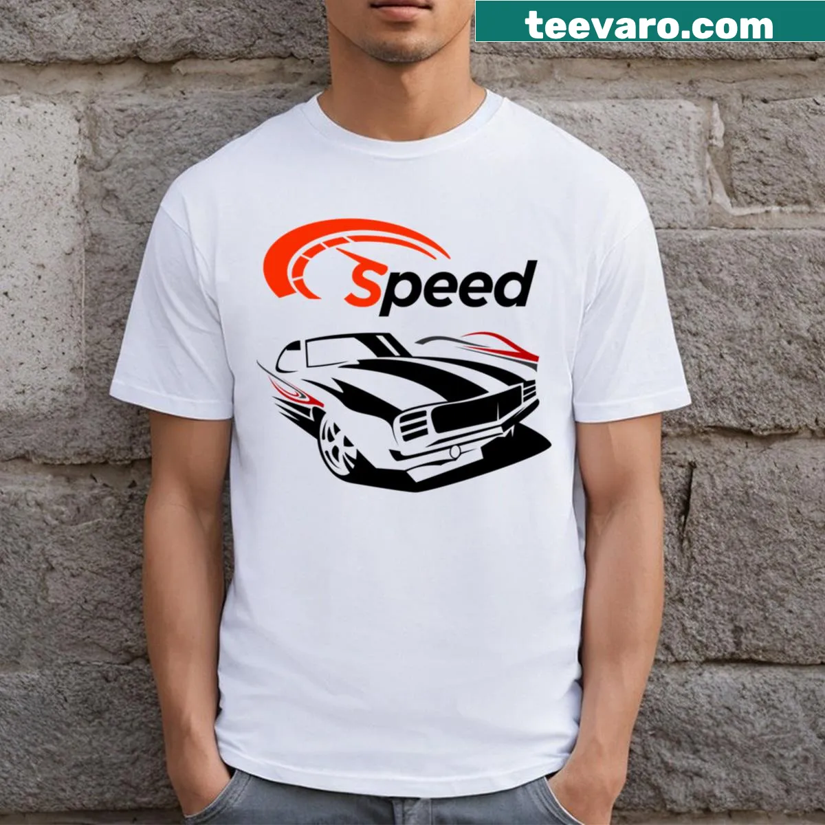 Humorous T-shirt showcasing speed and automotive passion — on a men's t-shirt