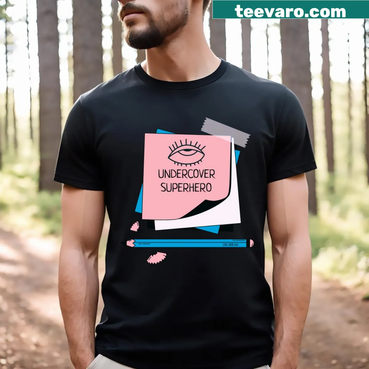 Illustration of a superhero taking a break on t-shirt — on a men's t-shirt