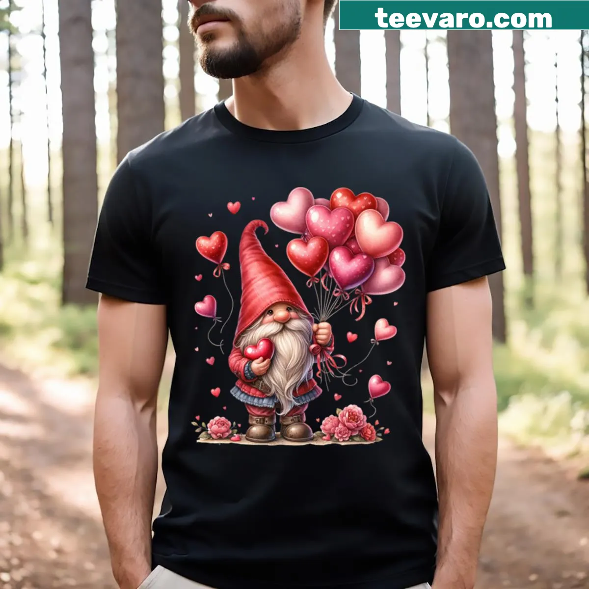 Cute cartoon gnome with heart on Valentine's Day t-shirt — on a men's t-shirt