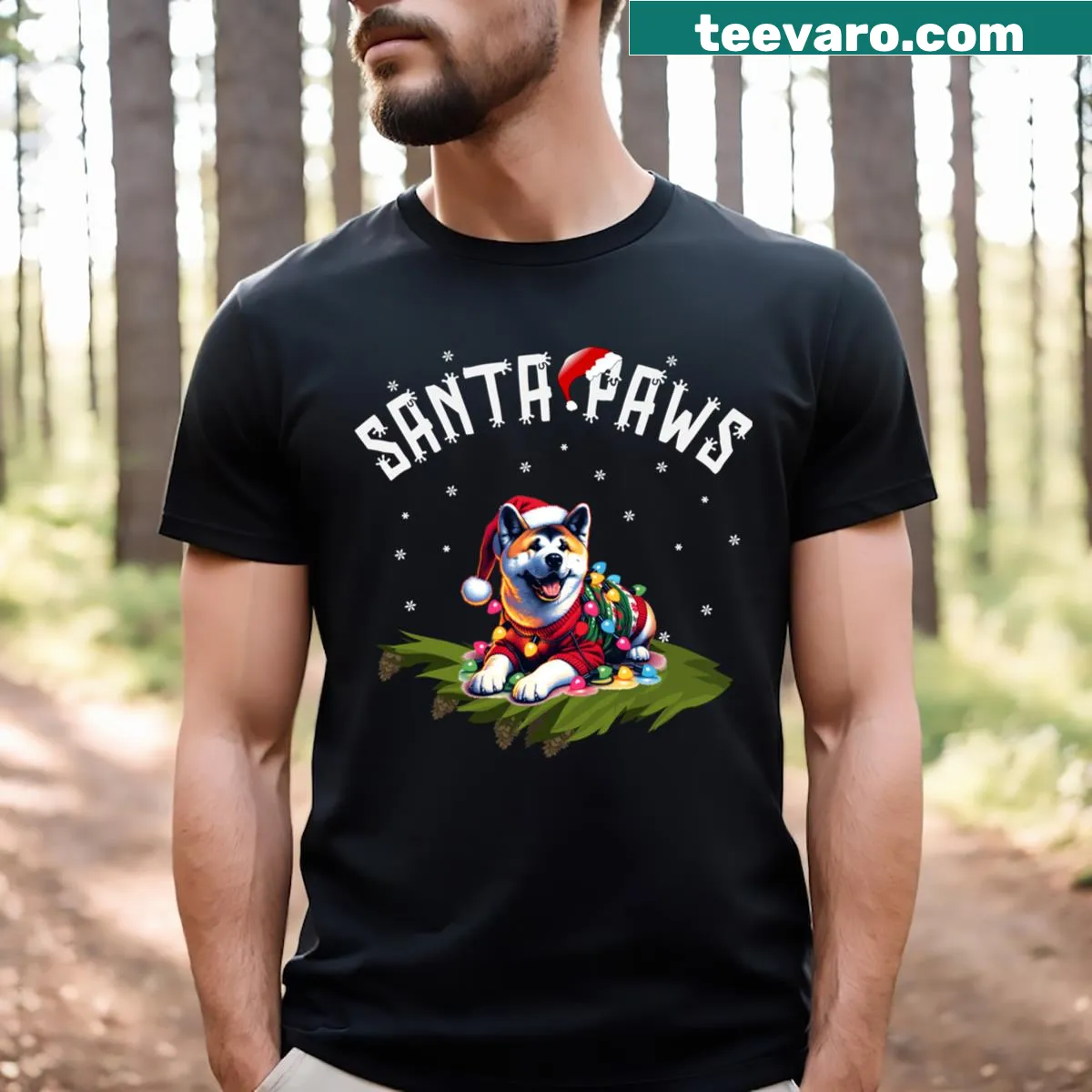 Festive Akita Inu dog graphic t-shirt for Christmas — on a men's t-shirt