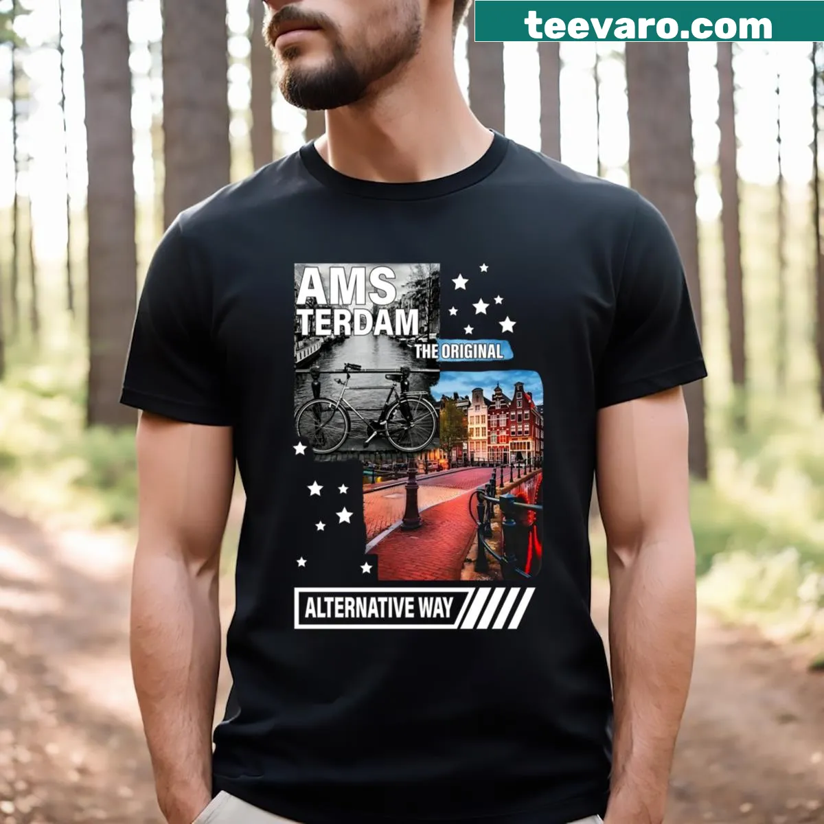 Illustration of Amsterdam bicycle bridge on a casual T-shirt — on a men's t-shirt