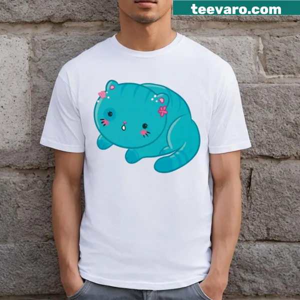 Cute T-shirt featuring a baby kitten with ocean-themed graphics.
