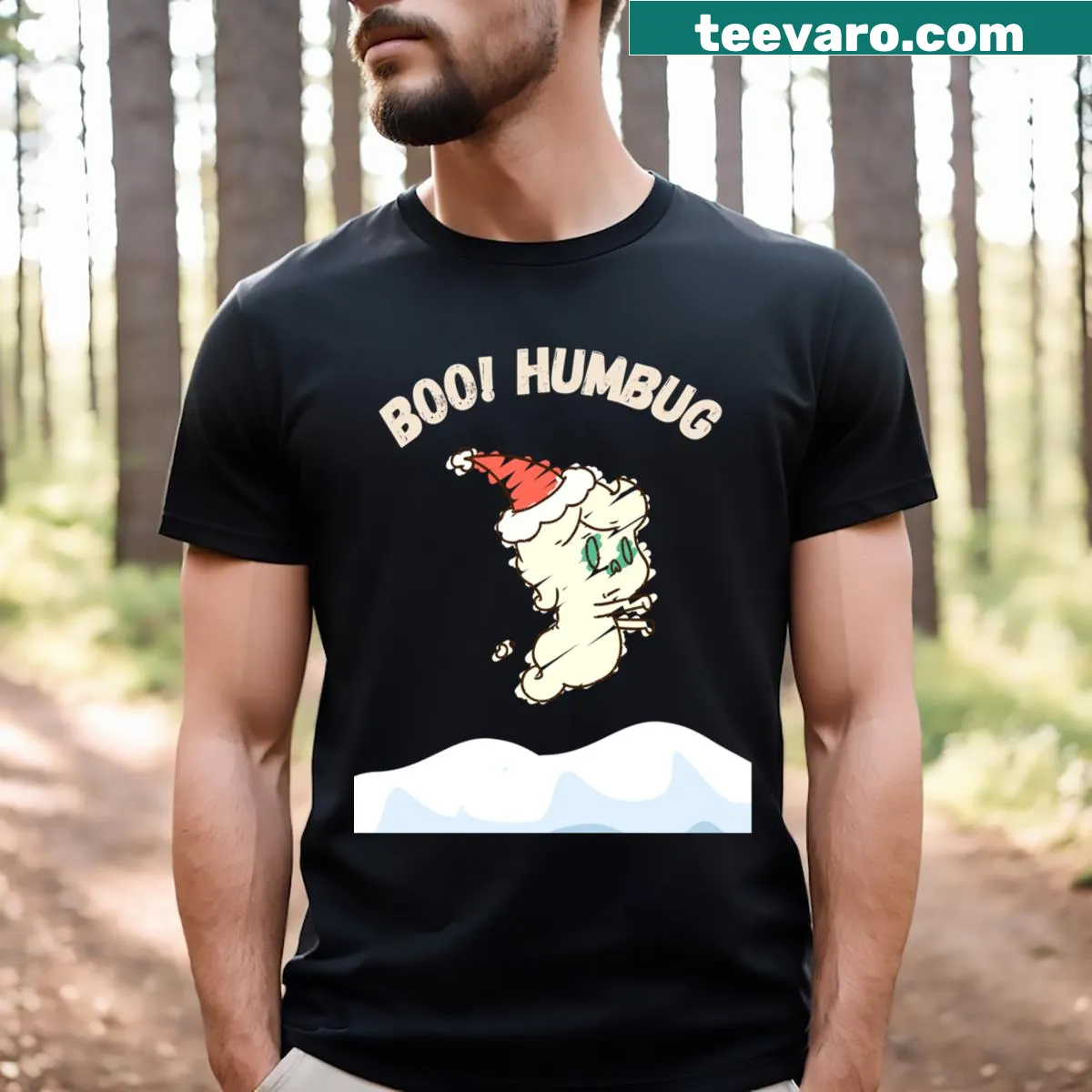 Sarcastic T-shirt with 'Bah Humbug' text for the holiday season. — on a men's t-shirt