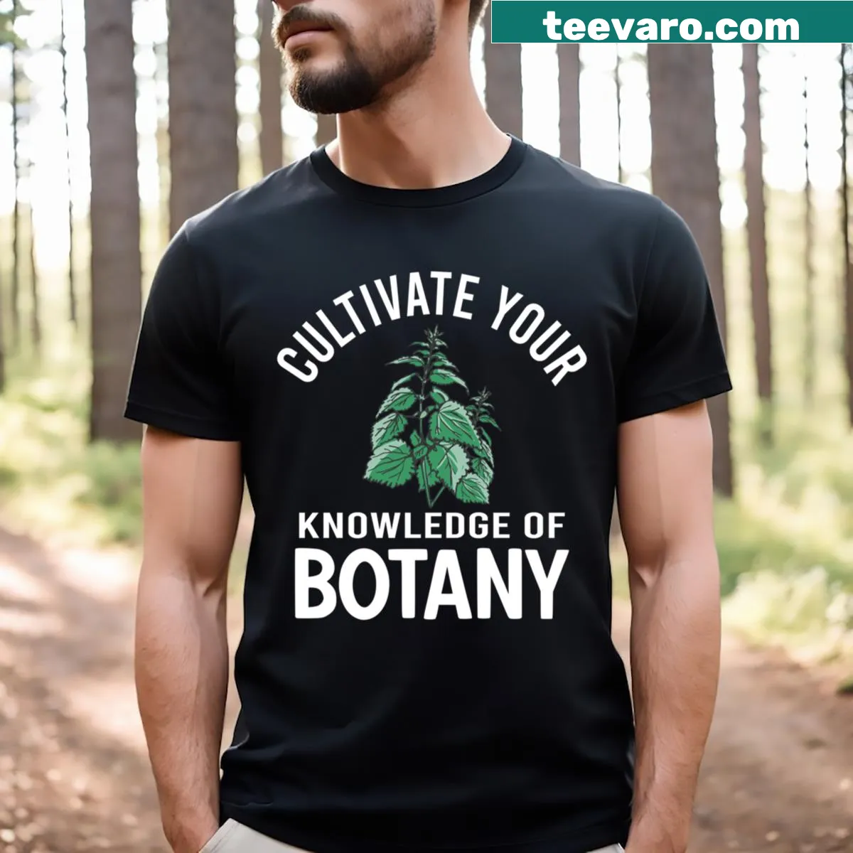 Vintage-style T-shirt featuring botanical flowers and plants sayings. — on a men's t-shirt