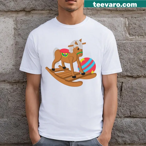 T-shirt with a cute cartoon rocking horse design for kids