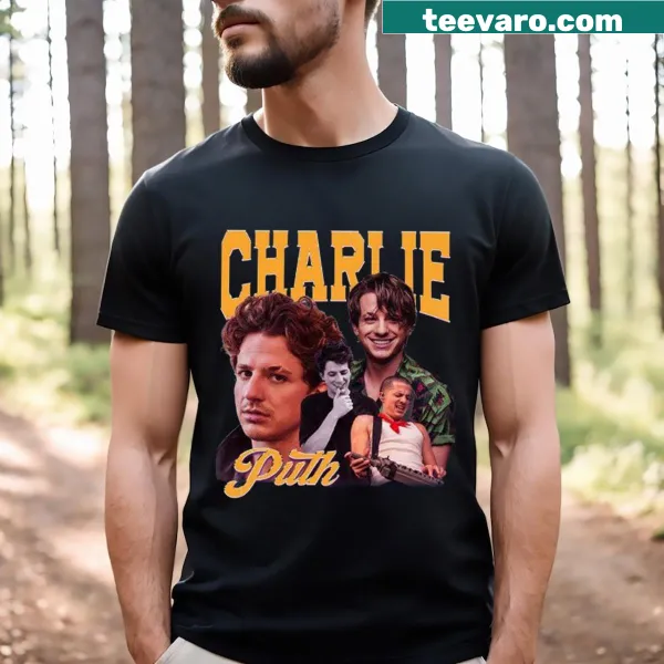Minimalist T-shirt featuring 'Charlie Puth Essential' text.