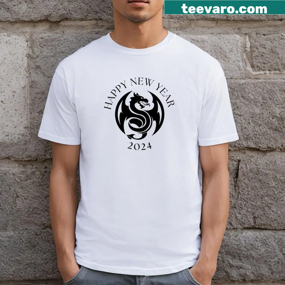 T-shirt with 'Cheers To 2024' text for New Year celebrations — on a men's t-shirt