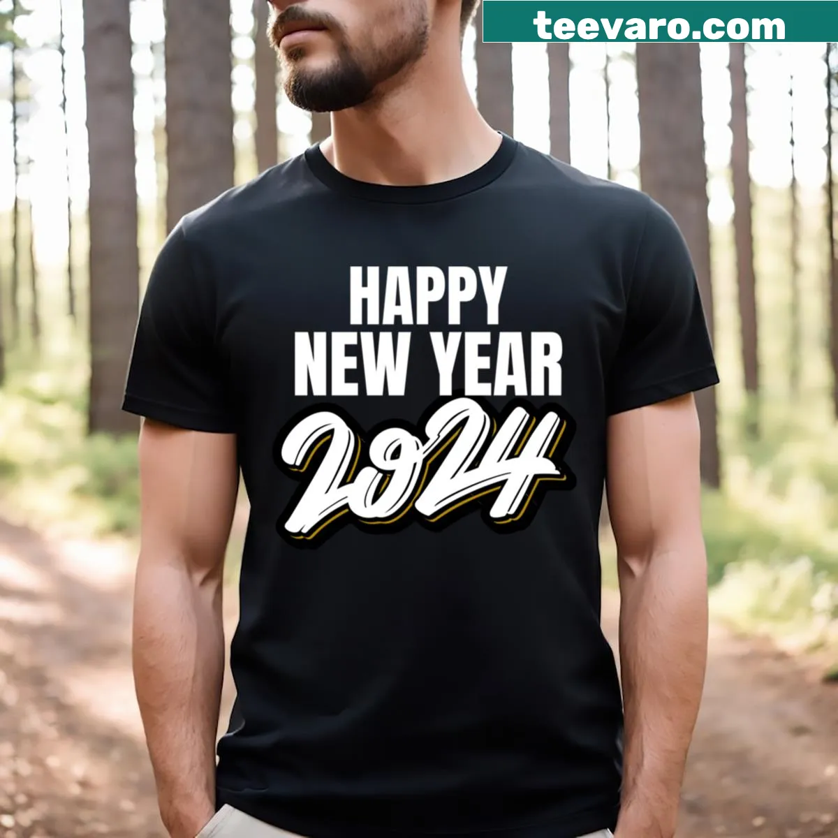 White t-shirt with 'Cheers To 2024' text for New Year — on a men's t-shirt