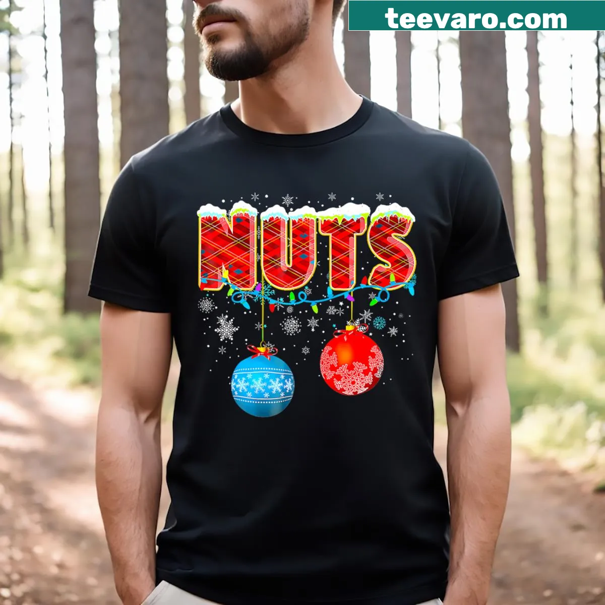 Couple Christmas T-shirt with cute chestnuts illustration. — on a men's t-shirt